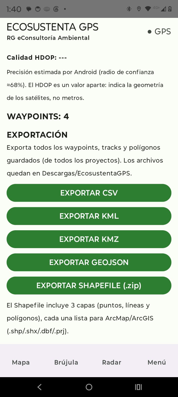 Exportación SIG(CSV/KML/Shapefile)